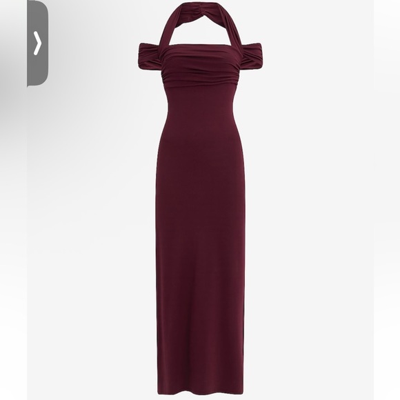 Express Burgundy Off-Shoulder Halter Dress - Picture 3 of 3